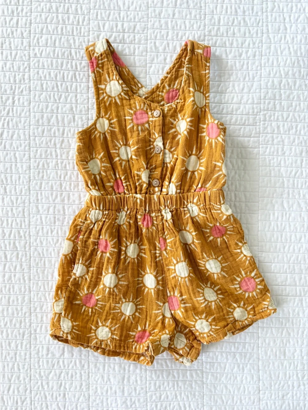 Old Navy Mustard Yellow Cotton Sun Print Romper - Toddler Girls Size 2T
